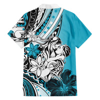 Polynesian Valentine Family Matching Off Shoulder Maxi Dress and Hawaiian Shirt Couple Floral Unique Sky Blue Version LT01 - Polynesian Pride