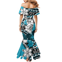 Polynesian Valentine Mermaid Dress Couple Floral Unique Sky Blue Version LT01 - Polynesian Pride