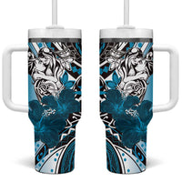 Polynesian Valentine Tumbler With Handle Couple Floral Unique Sky Blue Version LT01 One Size: 40 oz Sky - Polynesian Pride