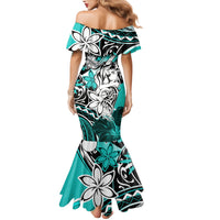 Polynesian Valentine Family Matching Mermaid Dress and Hawaiian Shirt Couple Floral Unique Turquoise Version LT01 - Polynesian Pride