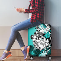Polynesian Valentine Luggage Cover Couple Floral Unique Turquoise Version LT01 - Polynesian Pride