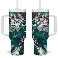 Polynesian Valentine Tumbler With Handle Couple Floral Unique Teal Version LT01 One Size: 40 oz Teal - Polynesian Pride