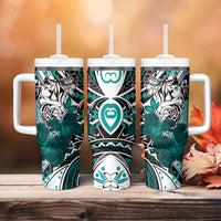Polynesian Valentine Tumbler With Handle Couple Floral Unique Teal Version LT01 - Polynesian Pride