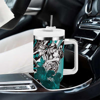 Polynesian Valentine Tumbler With Handle Couple Floral Unique Teal Version LT01 - Polynesian Pride