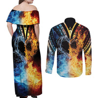 Personalised Polynesian Heart In Fire And Water Couples Matching Off Shoulder Maxi Dress and Long Sleeve Button Shirt Romantic Elements