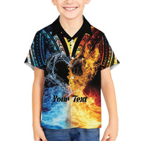 Personalised Polynesian Heart In Fire And Water Family Matching Short Sleeve Bodycon Dress and Hawaiian Shirt Romantic Elements