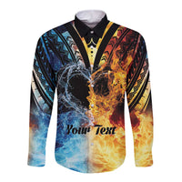 Personalised Polynesian Heart In Fire And Water Long Sleeve Button Shirt Romantic Elements