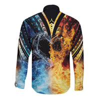 Personalised Polynesian Heart In Fire And Water Long Sleeve Button Shirt Romantic Elements