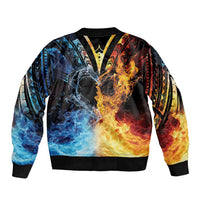 Personalised Polynesian Heart In Fire And Water Sleeve Zip Bomber Jacket Romantic Elements
