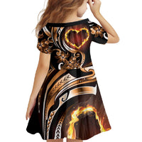 Personalised Polynesian Fiery Heart Family Matching Off Shoulder Maxi Dress and Hawaiian Shirt Passionate Love