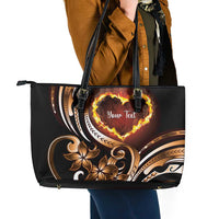 Personalised Polynesian Fiery Heart Leather Tote Bag Passionate Love LT01 - Polynesian Pride