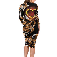 Personalised Polynesian Fiery Heart Long Sleeve Bodycon Dress Passionate Love LT01 - Polynesian Pride