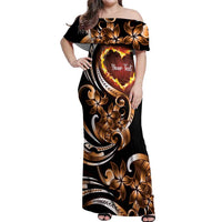 Personalised Polynesian Fiery Heart Off Shoulder Maxi Dress Passionate Love LT01 Women Black - Polynesian Pride