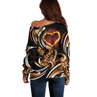 Personalised Polynesian Fiery Heart Off Shoulder Sweater Passionate Love