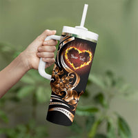 Personalised Polynesian Fiery Heart Tumbler With Handle Passionate Love LT01 - Polynesian Pride