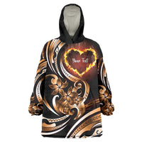 Personalised Polynesian Fiery Heart Wearable Blanket Hoodie Passionate Love LT01 One Size Black - Polynesian Pride
