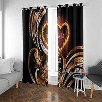 Personalised Polynesian Fiery Heart Window Curtain Passionate Love LT01 With Grommets Black - Polynesian Pride