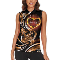 Personalised Polynesian Fiery Heart Women Sleeveless Polo Shirt Passionate Love
