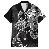 Polynesian Mermaid Plumeria Tribal Tattoo Family Matching Long Sleeve Bodycon Dress and Hawaiian Shirt