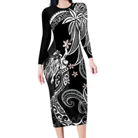Polynesian Mermaid Plumeria Tribal Tattoo Family Matching Long Sleeve Bodycon Dress and Hawaiian Shirt