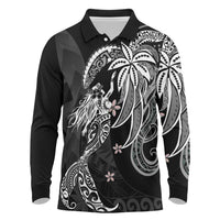 Polynesian Mermaid Plumeria Tribal Tattoo Long Sleeve Polo Shirt