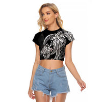 Polynesian Mermaid Plumeria Tribal Tattoo Raglan Cropped T Shirt LT01 Female Black - Polynesian Pride