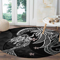 Polynesian Mermaid Plumeria Tribal Tattoo Round Carpet