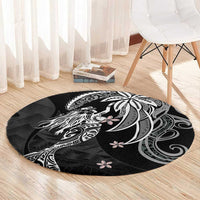 Polynesian Mermaid Plumeria Tribal Tattoo Round Carpet