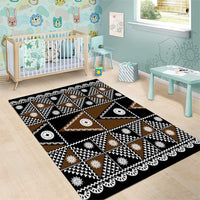 Fiji Brown Masi Pattern Area Rug Fijian Tapa