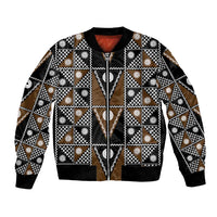 Fiji Brown Masi Pattern Bomber Jacket Fijian Tapa LT01 Unisex Brown - Polynesian Pride