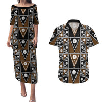 Fiji Brown Masi Pattern Couples Matching Puletasi and Hawaiian Shirt Fijian Tapa LT01 Brown - Polynesian Pride