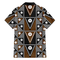 Fiji Brown Masi Pattern Family Matching Off The Shoulder Long Sleeve Dress and Hawaiian Shirt Fijian Tapa