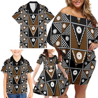 Fiji Brown Masi Pattern Family Matching Off Shoulder Short Dress and Hawaiian Shirt Fijian Tapa