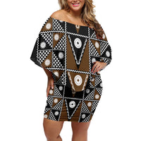 Fiji Brown Masi Pattern Family Matching Off Shoulder Short Dress and Hawaiian Shirt Fijian Tapa