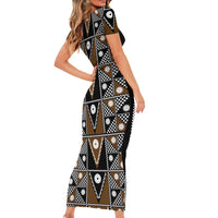 Fiji Brown Masi Pattern Family Matching Short Sleeve Bodycon Dress and Hawaiian Shirt Fijian Tapa