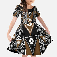 Fiji Brown Masi Pattern Family Matching Tank Maxi Dress and Hawaiian Shirt Fijian Tapa