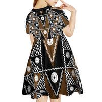 Fiji Brown Masi Pattern Kid Short Sleeve Dress Fijian Tapa LT01 - Polynesian Pride