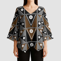 Fiji Brown Masi Pattern Kimono Sleeve Blouse Fijian Tapa