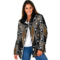 Fiji Brown Masi Pattern Padded Jacket Fijian Tapa LT01 Women Brown - Polynesian Pride