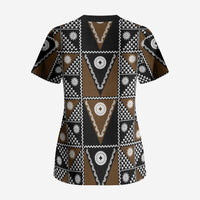 Fiji Brown Masi Pattern Scrub Top Fijian Tapa LT01 - Polynesian Pride