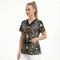 Fiji Brown Masi Pattern Scrub Top Fijian Tapa LT01 - Polynesian Pride