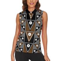 Fiji Brown Masi Pattern Women Sleeveless Polo Shirt Fijian Tapa LT01 - Polynesian Pride