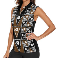 Fiji Brown Masi Pattern Women Sleeveless Polo Shirt Fijian Tapa LT01 - Polynesian Pride