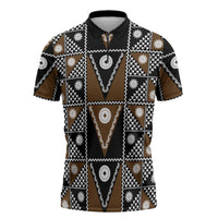 Fiji Brown Masi Pattern Zipper Polo Shirt Fijian Tapa LT01 Brown - Polynesian Pride
