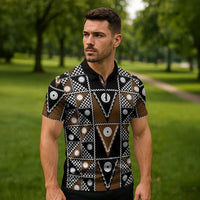 Fiji Brown Masi Pattern Zipper Polo Shirt Fijian Tapa LT01 - Polynesian Pride