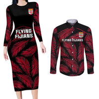 fiji-rugby-couples-matching-long-sleeve-bodycon-dress-and-long-sleeve-button-shirts-flying-fijians-red-palm-tree-version