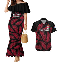 Fiji Rugby Couples Matching Mermaid Dress and Hawaiian Shirt Flying Fijians Red Palm Tree Version LT01 Black - Polynesian Pride