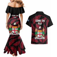 Fiji Rugby Couples Matching Mermaid Dress and Hawaiian Shirt Flying Fijians Red Palm Tree Version LT01 - Polynesian Pride