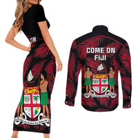 fiji-rugby-couples-matching-short-sleeve-bodycon-dress-and-long-sleeve-button-shirts-flying-fijians-red-palm-tree-version
