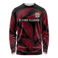 Fiji Rugby Long Sleeve Shirt Flying Fijians Red Palm Tree Version LT01 Unisex Black - Polynesian Pride